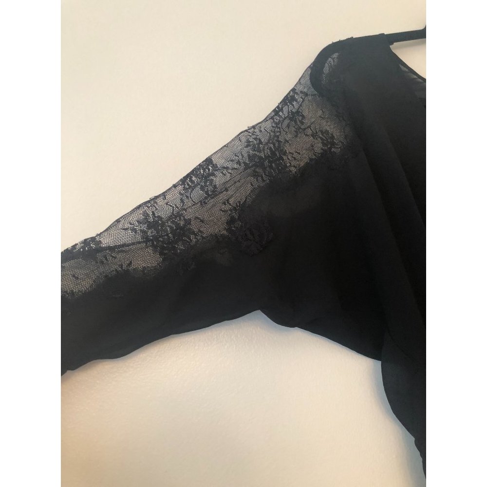 BCBGeneration Sheer Lace-Sleeve Blouse | Black | XS - Picture 6 of 10